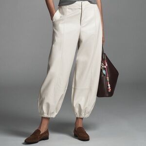 Cream Cropped Ankle Pants with High Waist